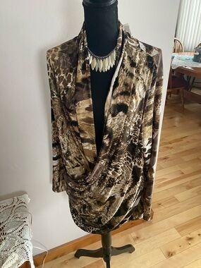 Draped Animal Print Blouse in Brown
